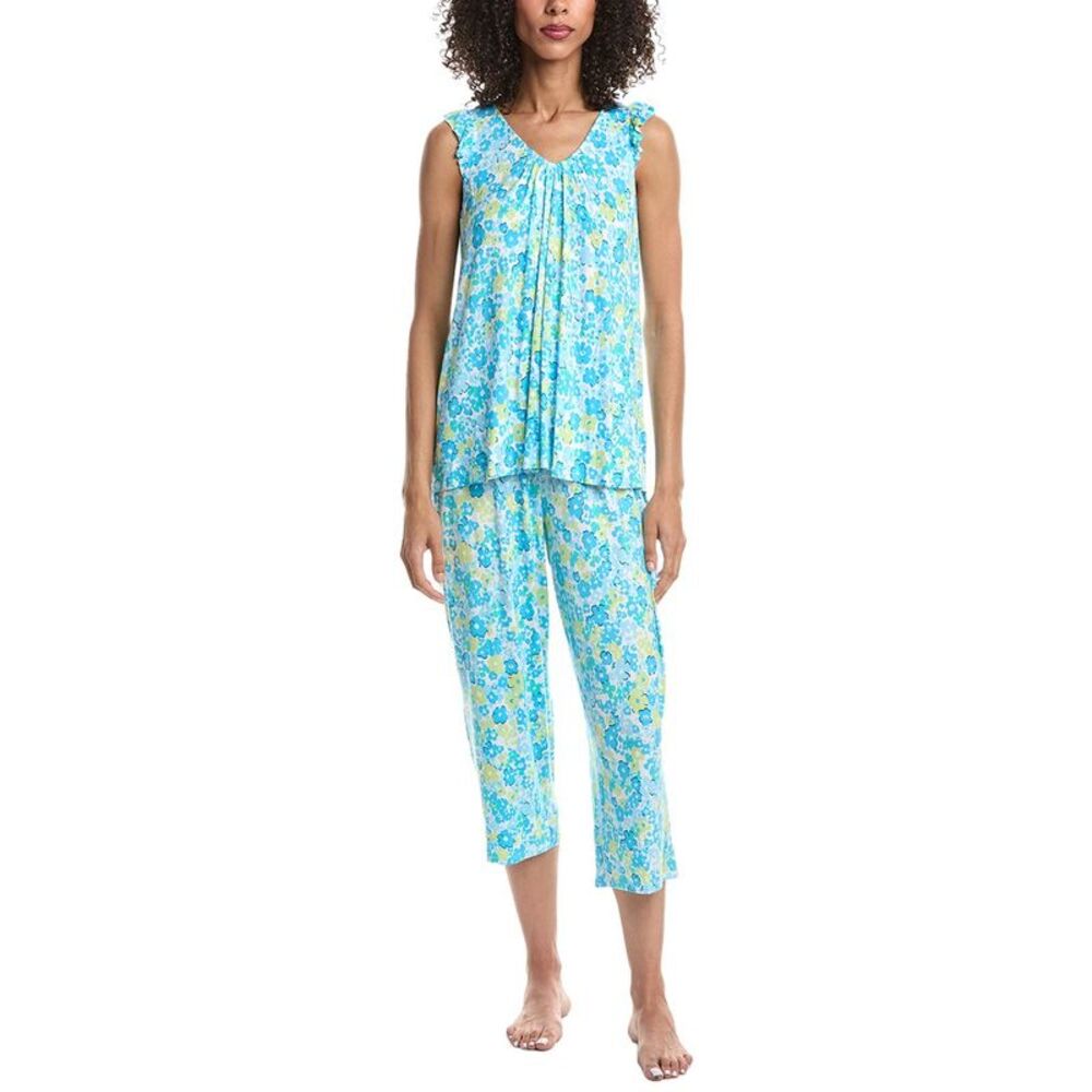 Ellen Tracy Womens 2Pc Top & Cropped Pant Pajama Set, Blue